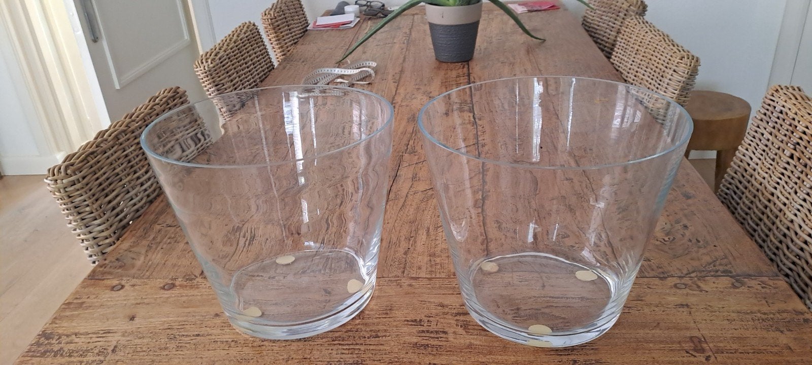 Twee glazen vazen/potten, Ophalen, Zo goed als nieuw, Overige kleuren, Glas
