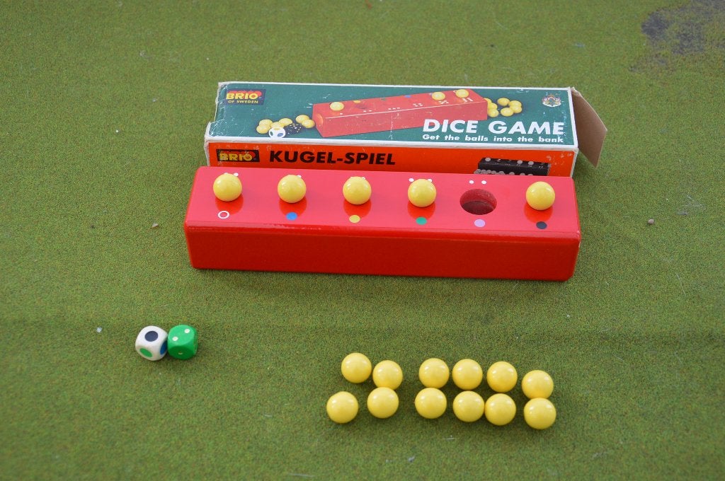 Vintage Brio of Sweden houten dobbelspel Kugel-Spiel Kulbank, Een of twee spelers, Ophalen of Verzenden, Gebruikt, Brio