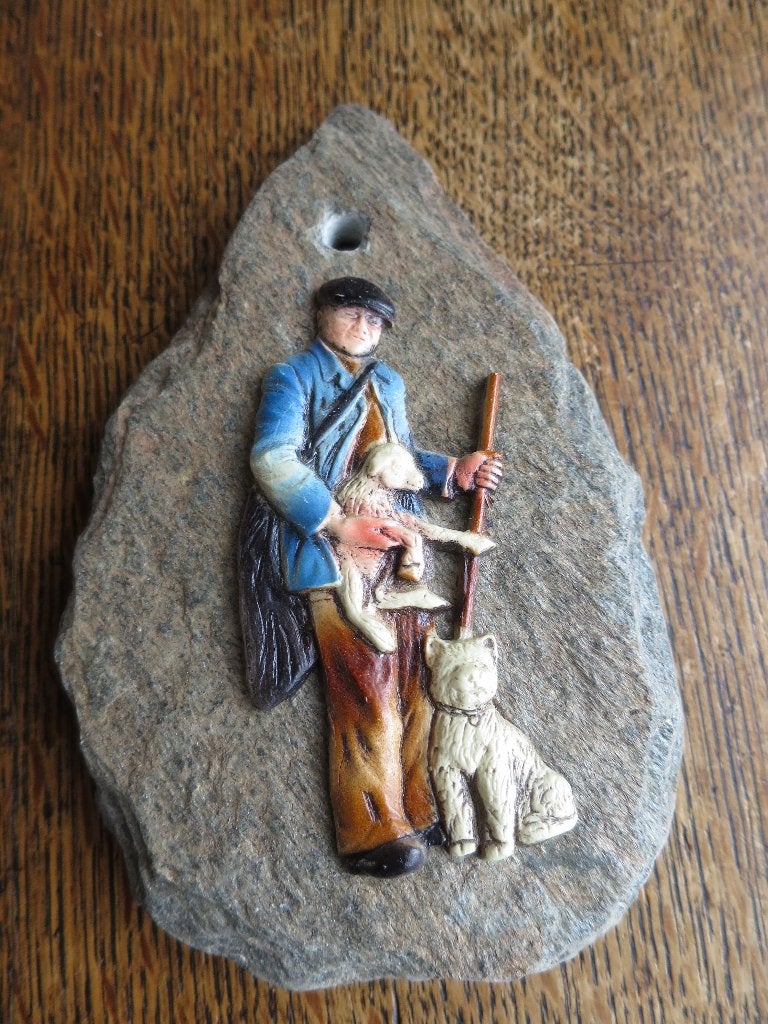 mooi wandbordje uit steen schaapherder 19/10,5 cm, Ophalen of Verzenden