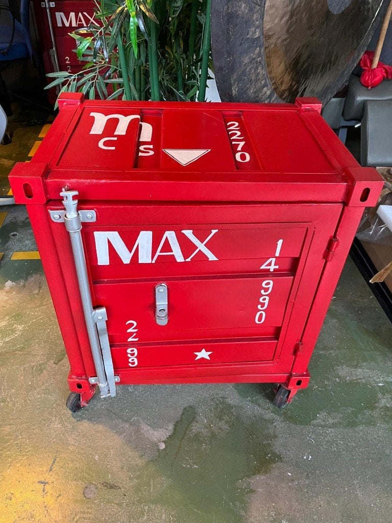Metalen containerkast op wielen – rood/zwart industrieel, Ophalen, Nieuw