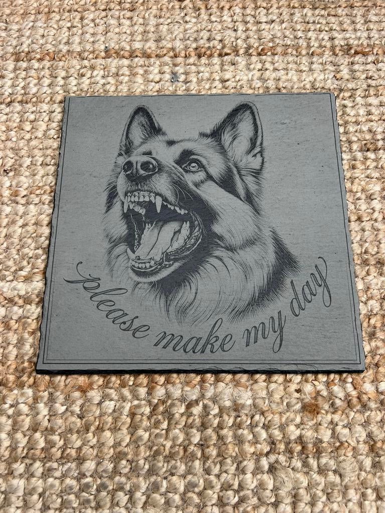 Herdershond Waakbord leisteen 25x25cm waarschuwing, Ophalen of Verzenden, Nieuw