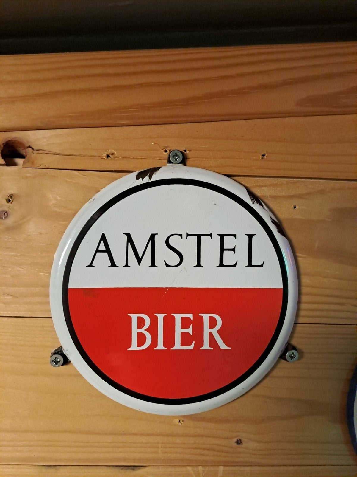 Oud emaille deurpostje Amstel bier, Verzamelen, Ophalen of Verzenden, Gebruikt, Reclamebord
