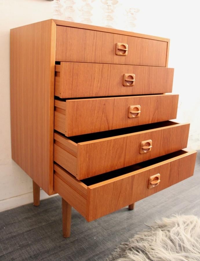 Jaren 60 klein smal Deens design ladekastje met 5 laden, Huis en Inrichting, Kasten | Ladekasten, Ophalen, Gebruikt, -, -