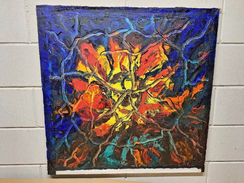 Abstract schilderij met levendige kleuren, Ophalen of Verzenden, Olieverf, Overige onderwerpen, Origineel werk