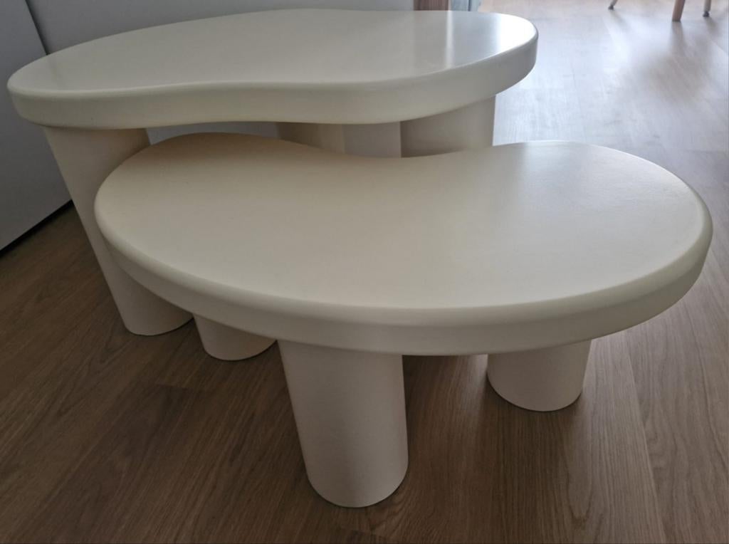 Organisch Salontafelset - 2 stuks, Crème, Huis en Inrichting, Tafels | Salontafels, Ophalen, Kunststof, 50 tot 100 cm, Nieuw