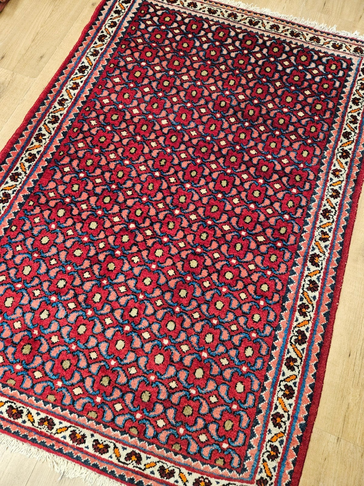 Vintage handgeknoopt perzisch tapijt hamadan 160x110, Info@SlatsAntiek.nl, Tweedehands, 100 tot 150 cm, Perzisch