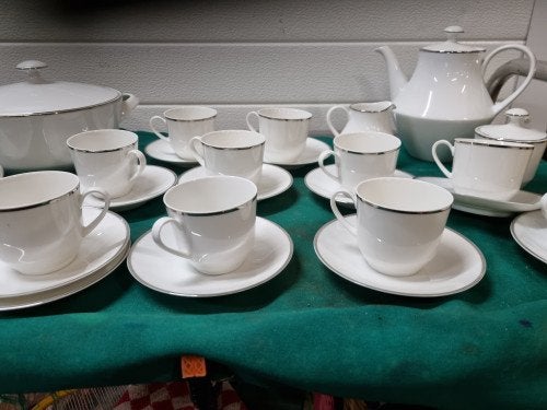 koffie servies arsberg 182S wit zilveren rand, Huis en Inrichting, Keuken | Servies, Ophalen of Verzenden, 'T Olde Gre-j, Info@toldegrej.nl
