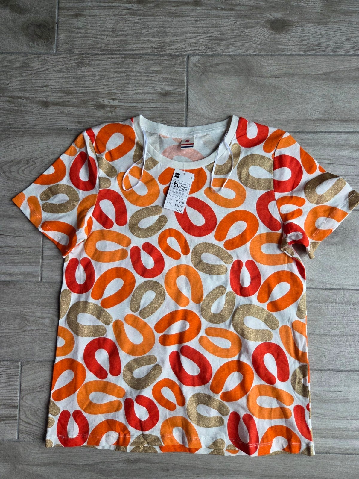 Hema T-shirt met korte mouwen en rookworst print maat S, Nieuw, Oranje, Ophalen of Verzenden, Korte mouw