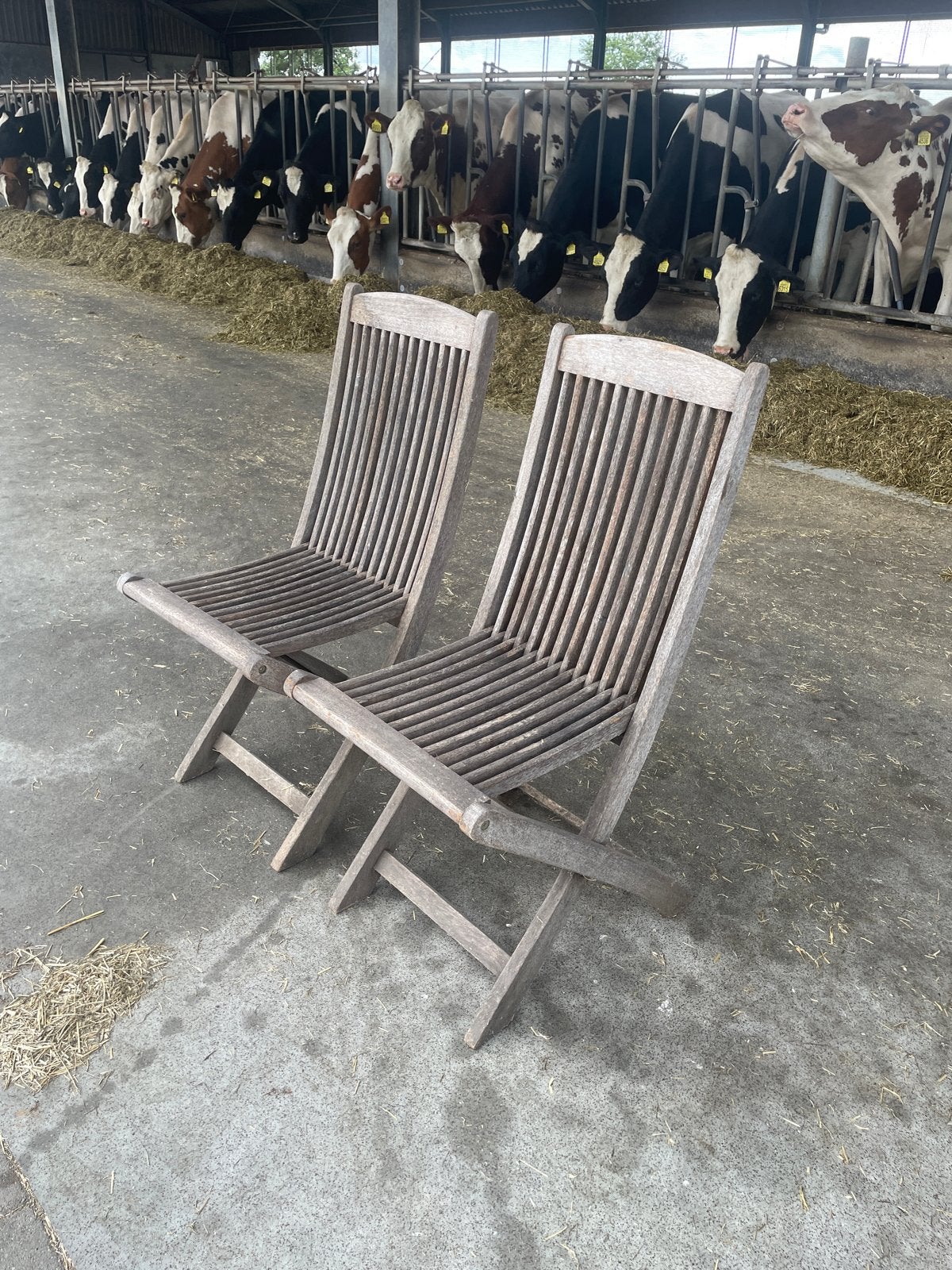 3 Set’s van 2 houten tuinstoelen - inklapbaar, Ophalen, Gebruikt, Hout, Inklapbaar