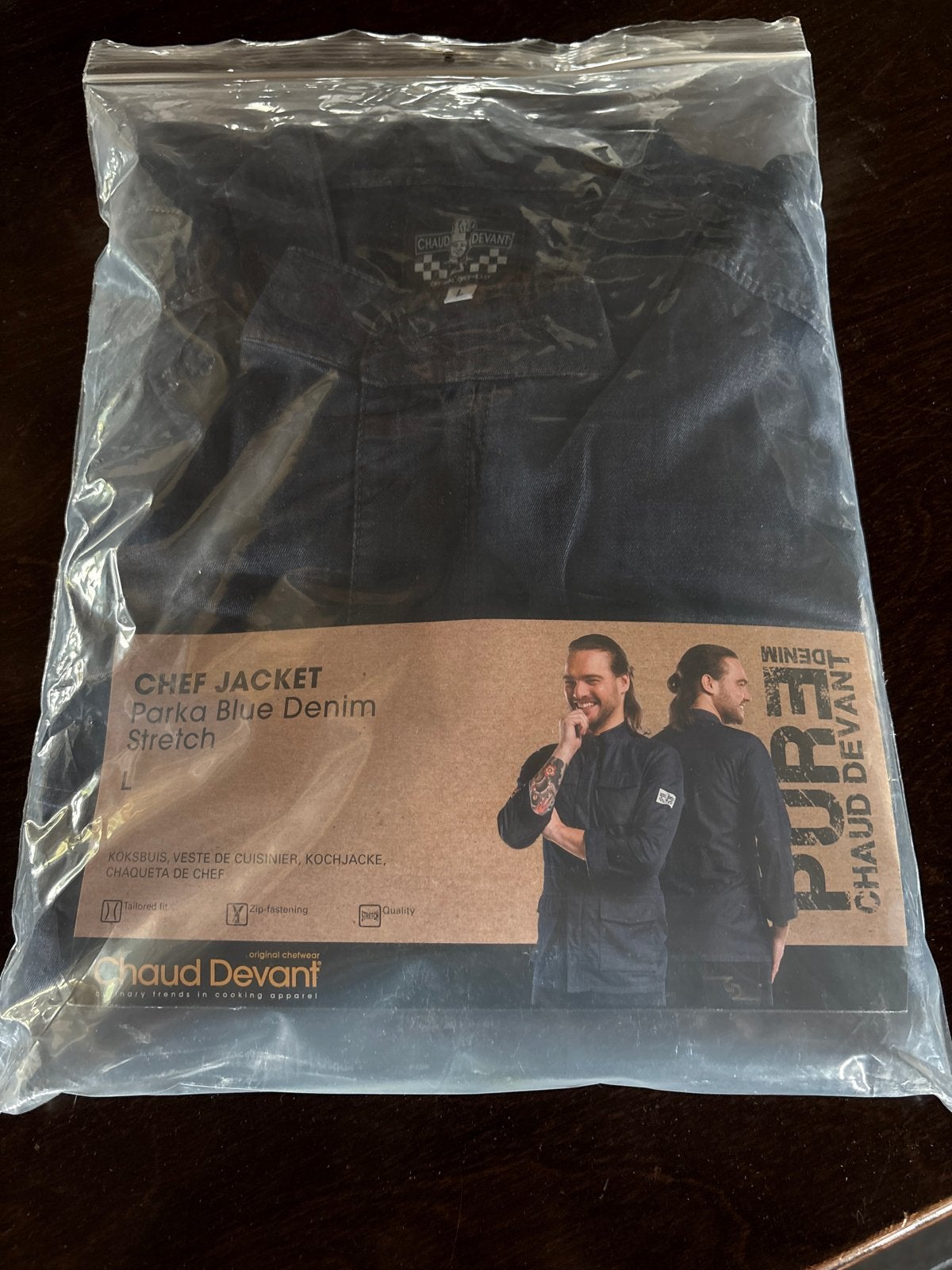 Chaud Devant Chef Jacket Parka Blue Denim Stretch L, Ophalen, Nieuw, Maat 52/54 (L), Blauw