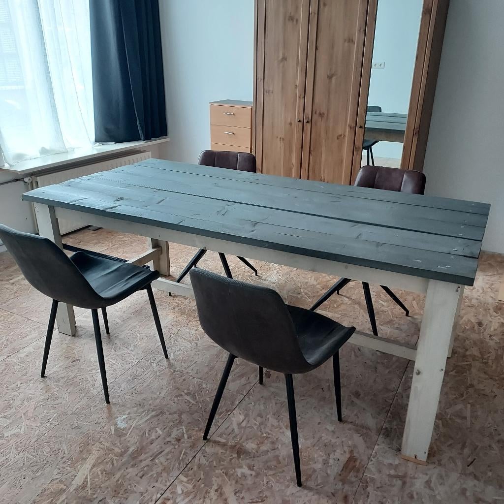 Tafel met bijbehorende salontafel (steigerhout), Huis en Inrichting, Tafels | Salontafels, Gebruikt, Minder dan 50 cm, Rechthoekig