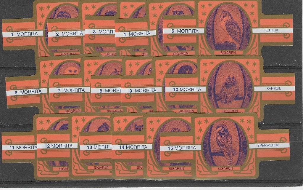 reeks   15    uilen   1-15  sigarenbanden, Ophalen of Verzenden, Zo goed als nieuw, Sigarenbandjes