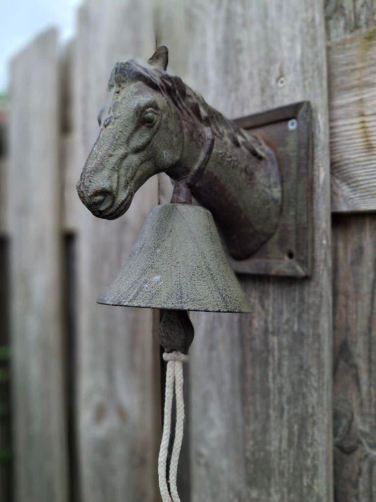 Oude gietijzeren paardenhoofd/deurbel, Antiek en Kunst, Ophalen of Verzenden