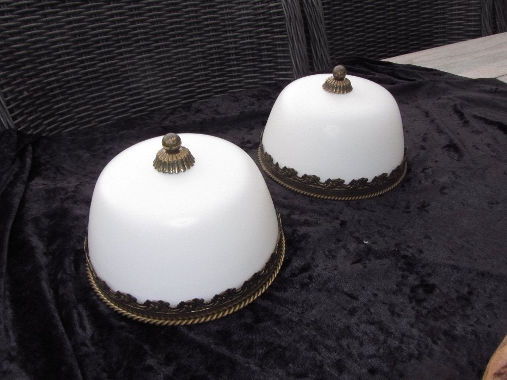 2 PRACHTIGE IDENTIEKE ART DECO PLAFONNIERES, Huis en Inrichting, Lampen | Plafondlampen, Ophalen, Gebruikt, Wit, Plafondlamp