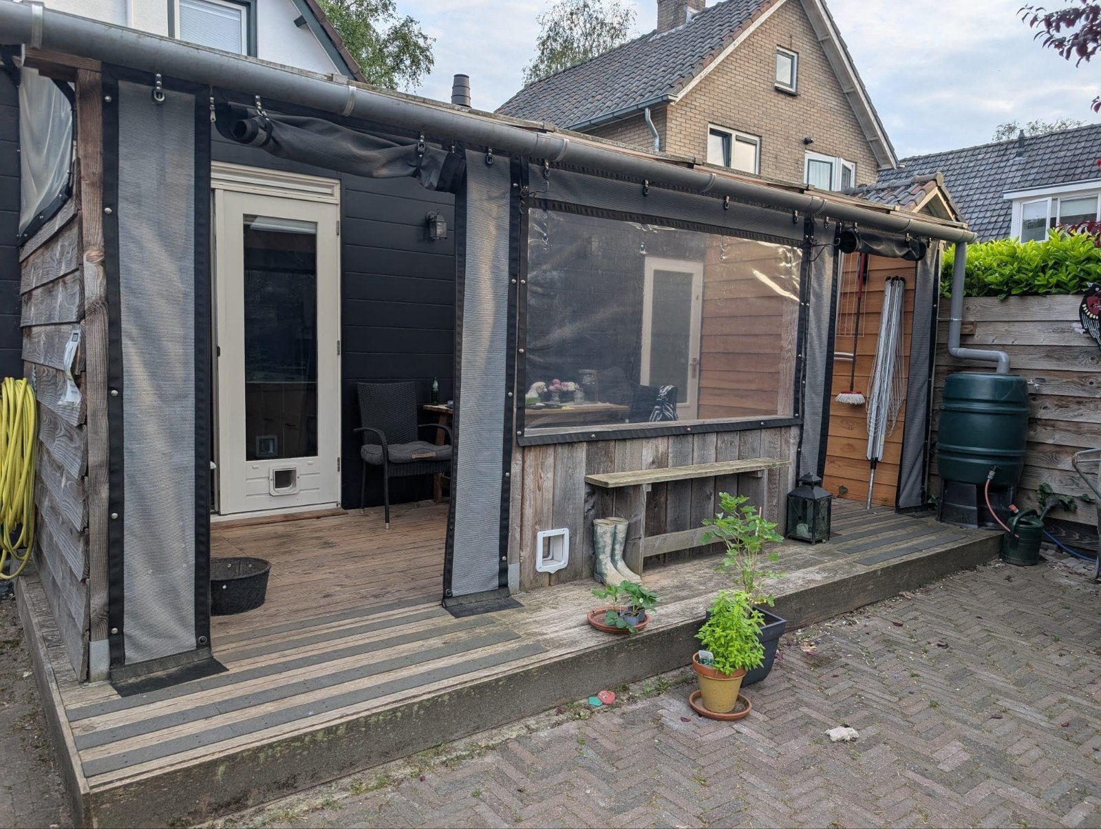 Verandadoeken met deur en doorkijkvenster, Tuin en Terras, Ophalen, Gebruikt, Overige typen, Minder dan 250 cm