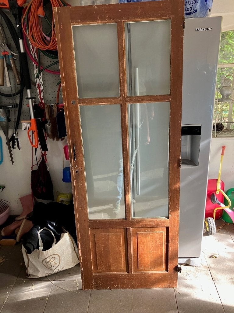 antiek deurtje met enkel glas (186x70 cm), Ophalen, Gevelraam of Ruit, Gebruikt, Minder dan 80 cm
