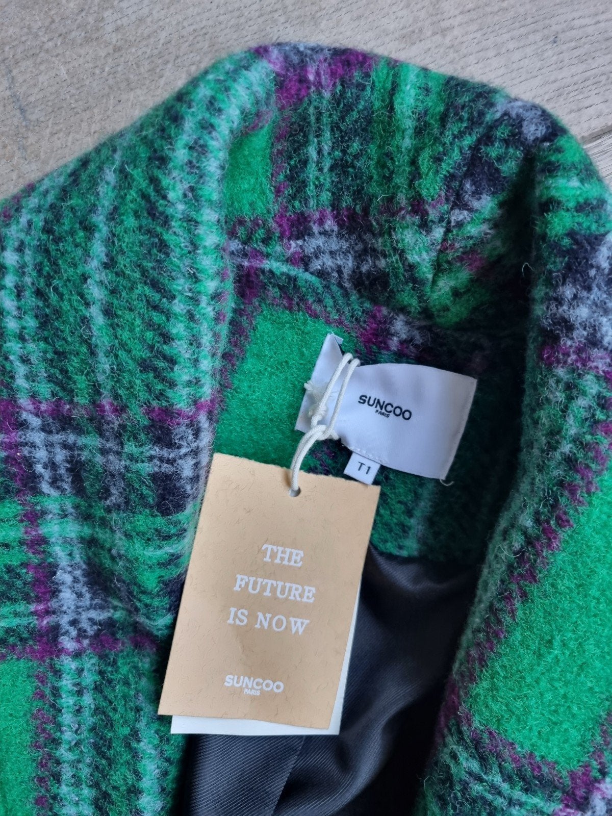 Suncoo Parijs geruite jas groen/paars 36/38, Kleding | Dames, Nieuw, Ophalen of Verzenden, Maat 36 (S), Groen