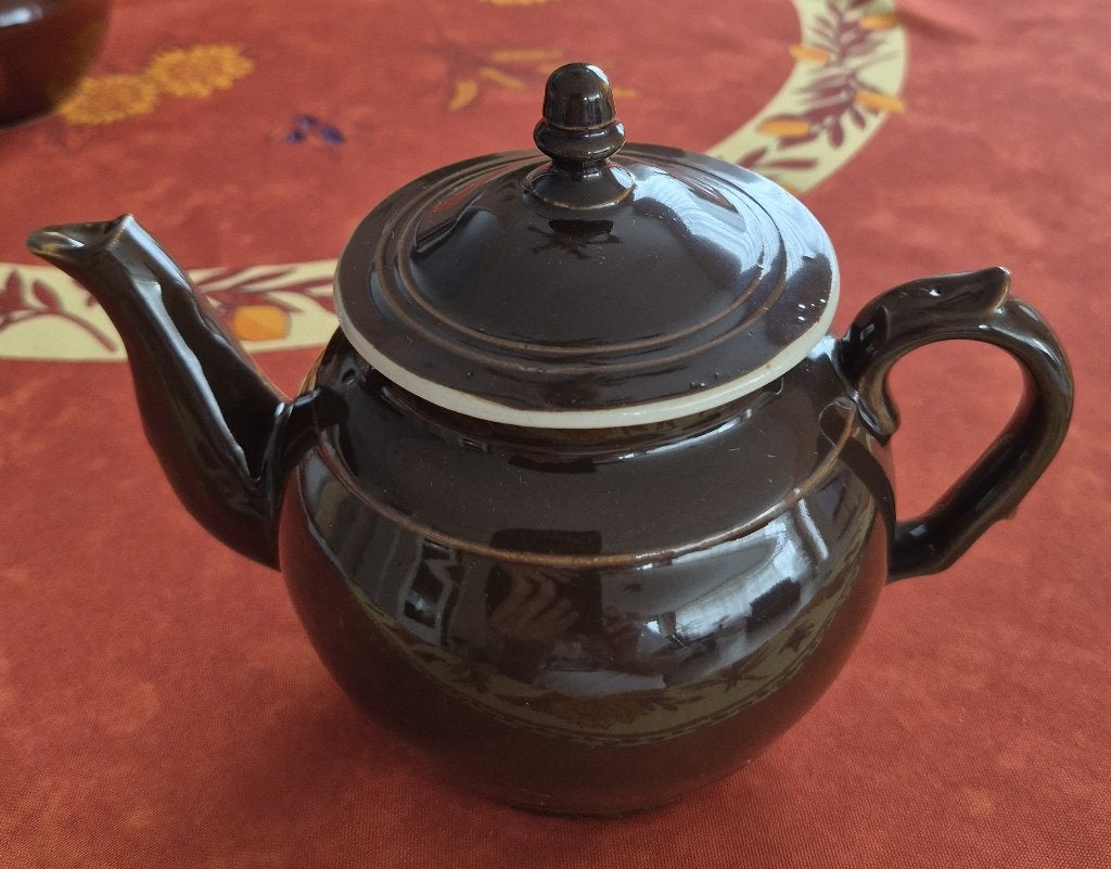 Oud bruin glazuur koffie-/theepotje, Ophalen of Verzenden