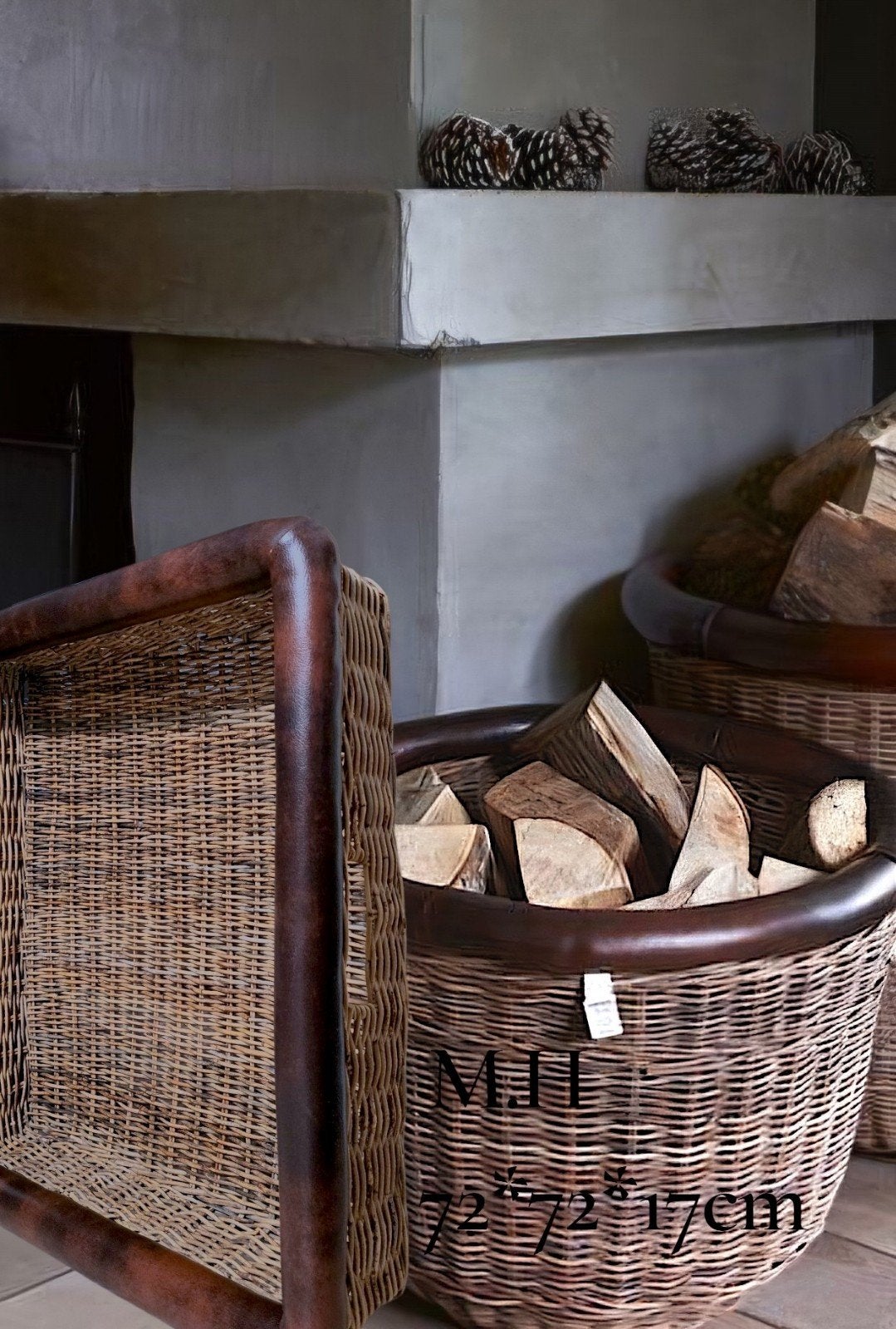Van 199,95€ : 1 Rivièra maison LILY RR / LEARTER BASKET 72cm, Huis en Inrichting, Ophalen of Verzenden, Zo goed als nieuw, Rond