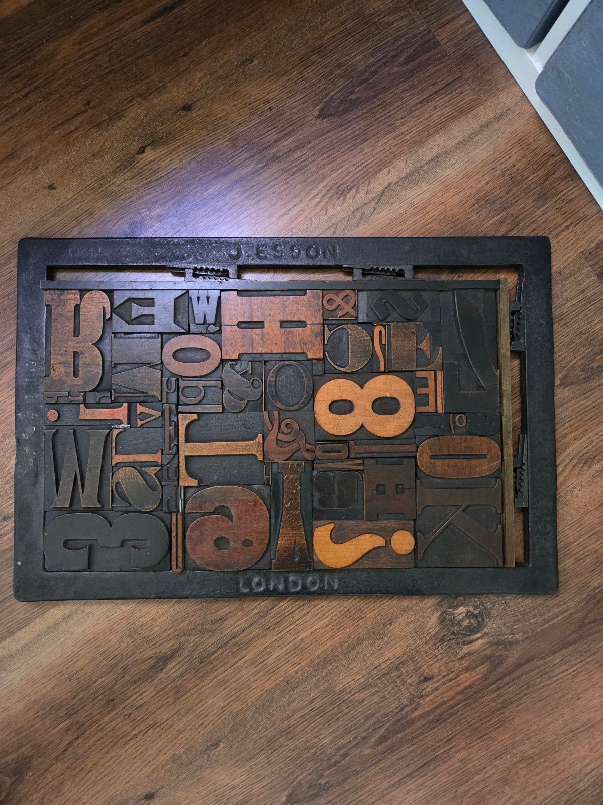 Antieke houten letterpers set - Jesson London, Antiek en Kunst, Ophalen of Verzenden