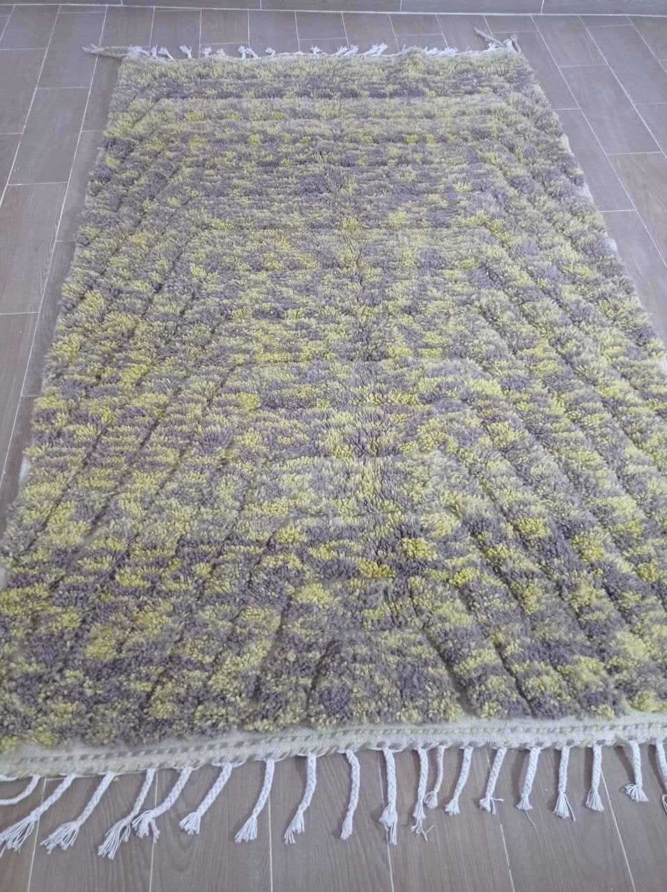 Modern Vloerkleed Geel/Grijs met Franjes 250x150 cm., 100 tot 150 cm, Grijs, Zo goed als nieuw, Modern