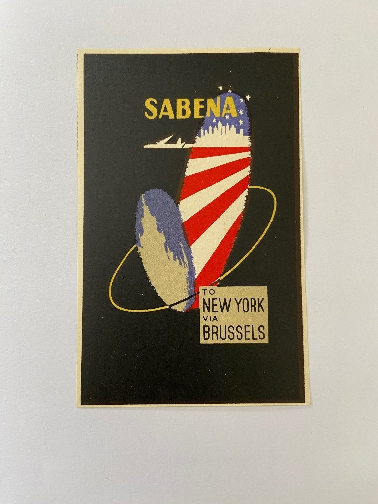 Origineel Sabena kofferlabel New York 1950, Rechthoekig Staand, Verzenden, A4 of kleiner, Nieuw