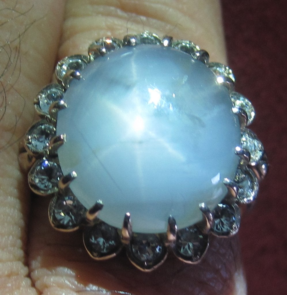 Stersaffier 25 Krt %100natuurlijk Engels ca 1950 gouden ring, Ophalen, Goud, Ring, Met edelsteen