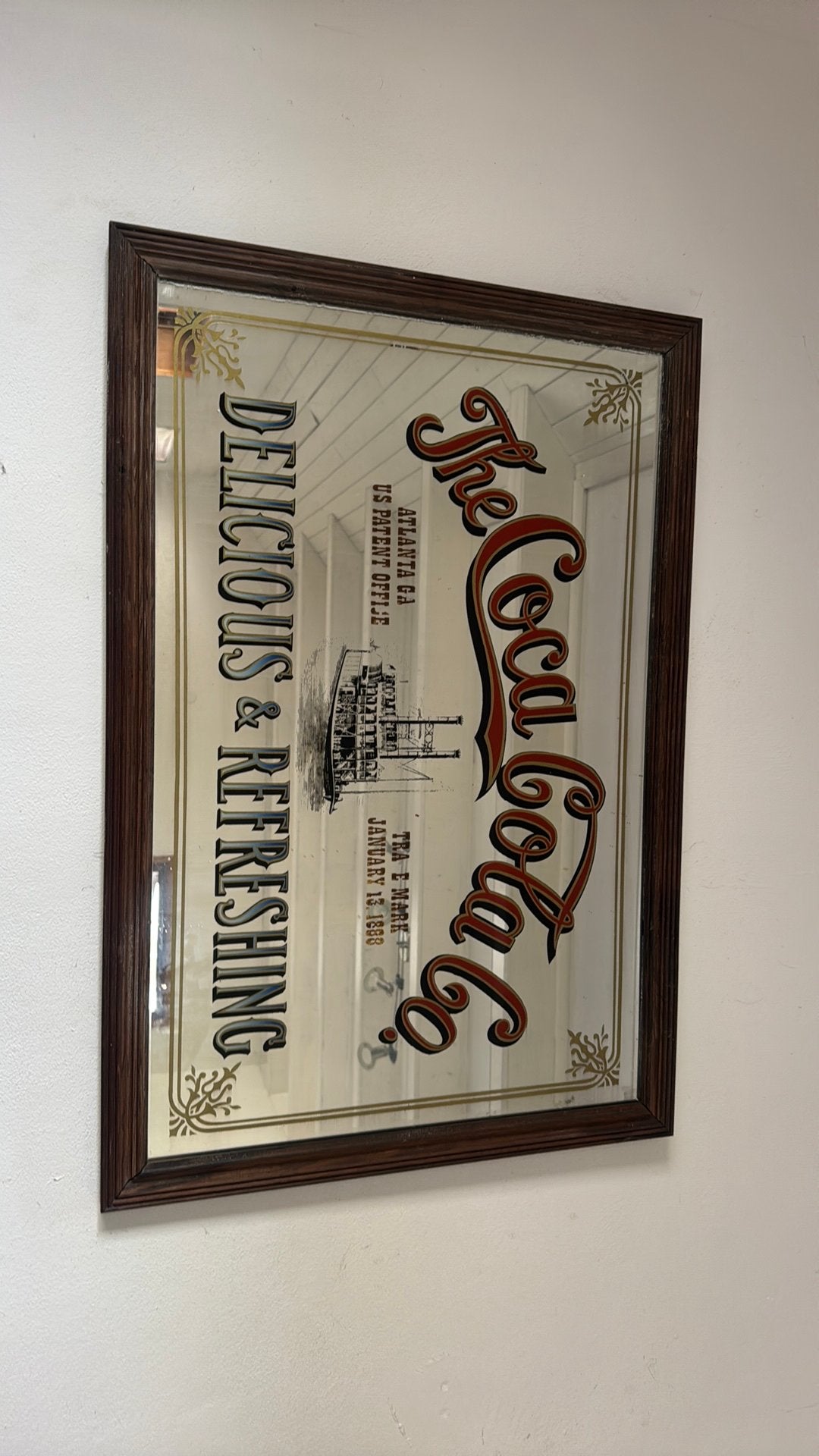 Antieke Coca Cola spiegel, Ophalen, Rechthoekig