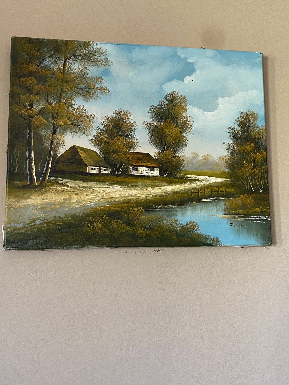 Brocante oud landschap schilderij, Antiek en Kunst, Ophalen of Verzenden