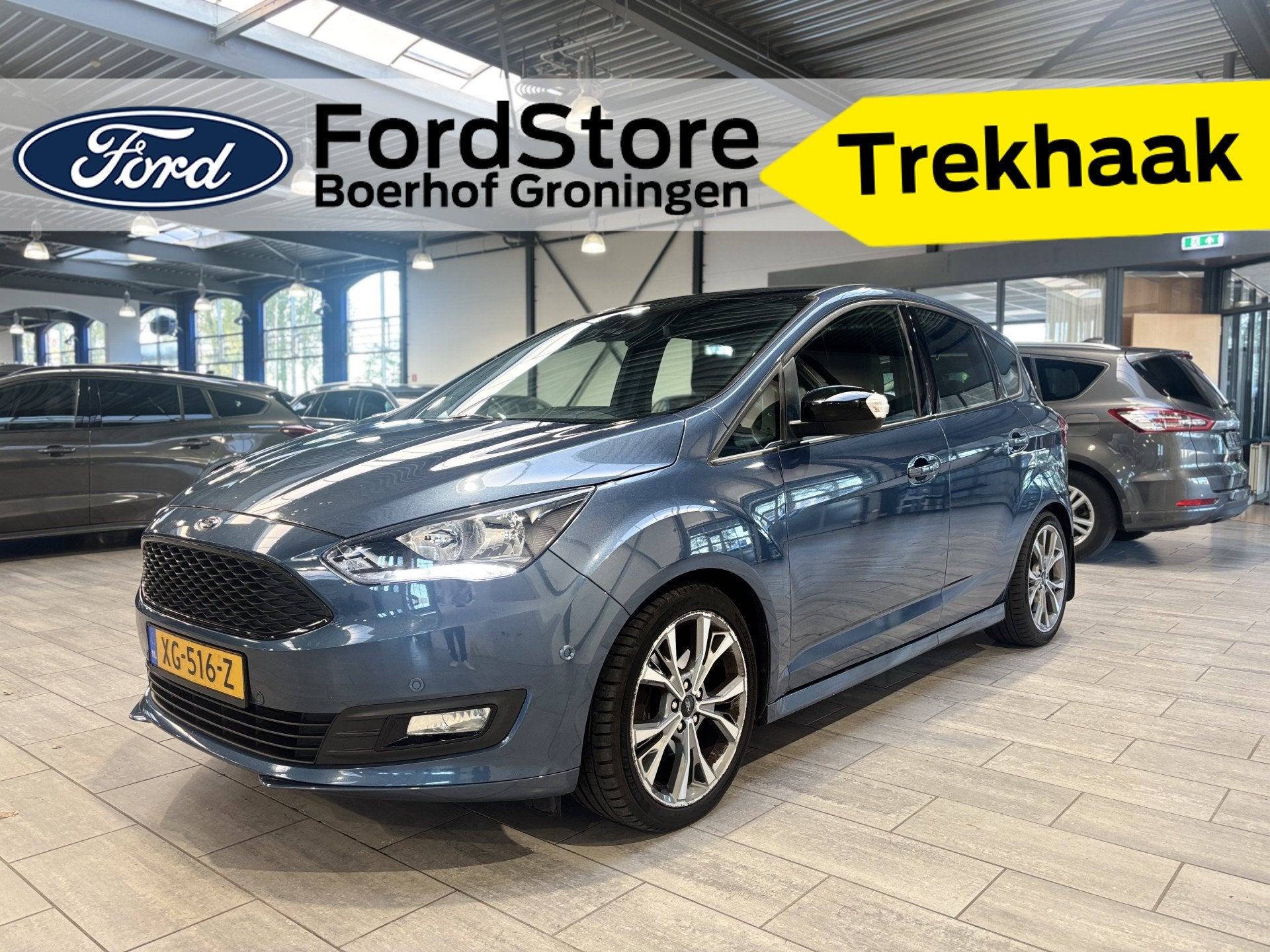 Ford C-MAX 1.5 EcoBoost 150 pk Sport | Trekhaak | Camera | 1, Stof, 4 cilinders, Blauw, Origineel Nederlands