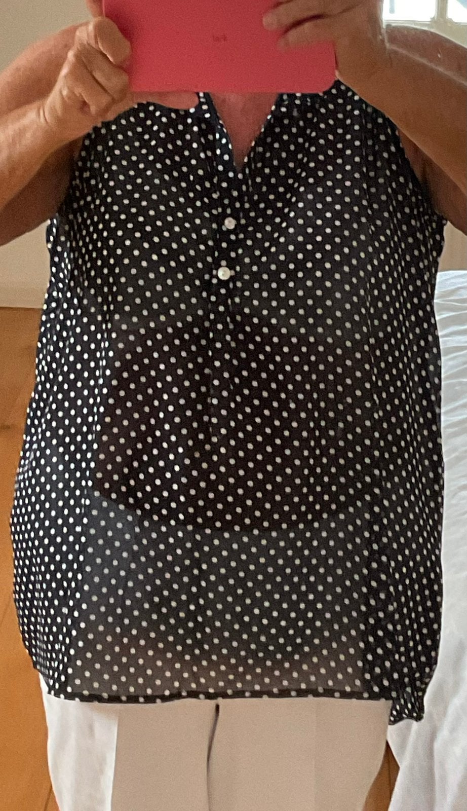 Stella Moretti Mouwloze Blouse ZwartWitte Stippen L/XL 42/44, Ophalen of Verzenden, Zo goed als nieuw, Maat 42/44 (L), Zwart