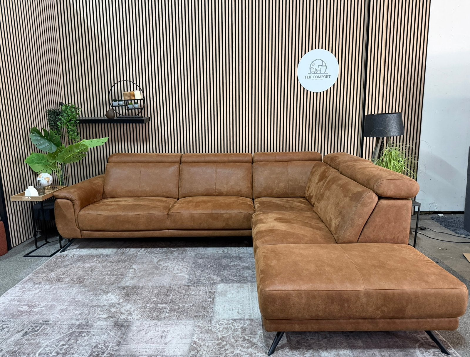 “GRATIS LEVERING” Cognac hoekbank! 298x240, Ophalen of Verzenden, Zo goed als nieuw, Kunststof, Leer, kunstleer, cognac