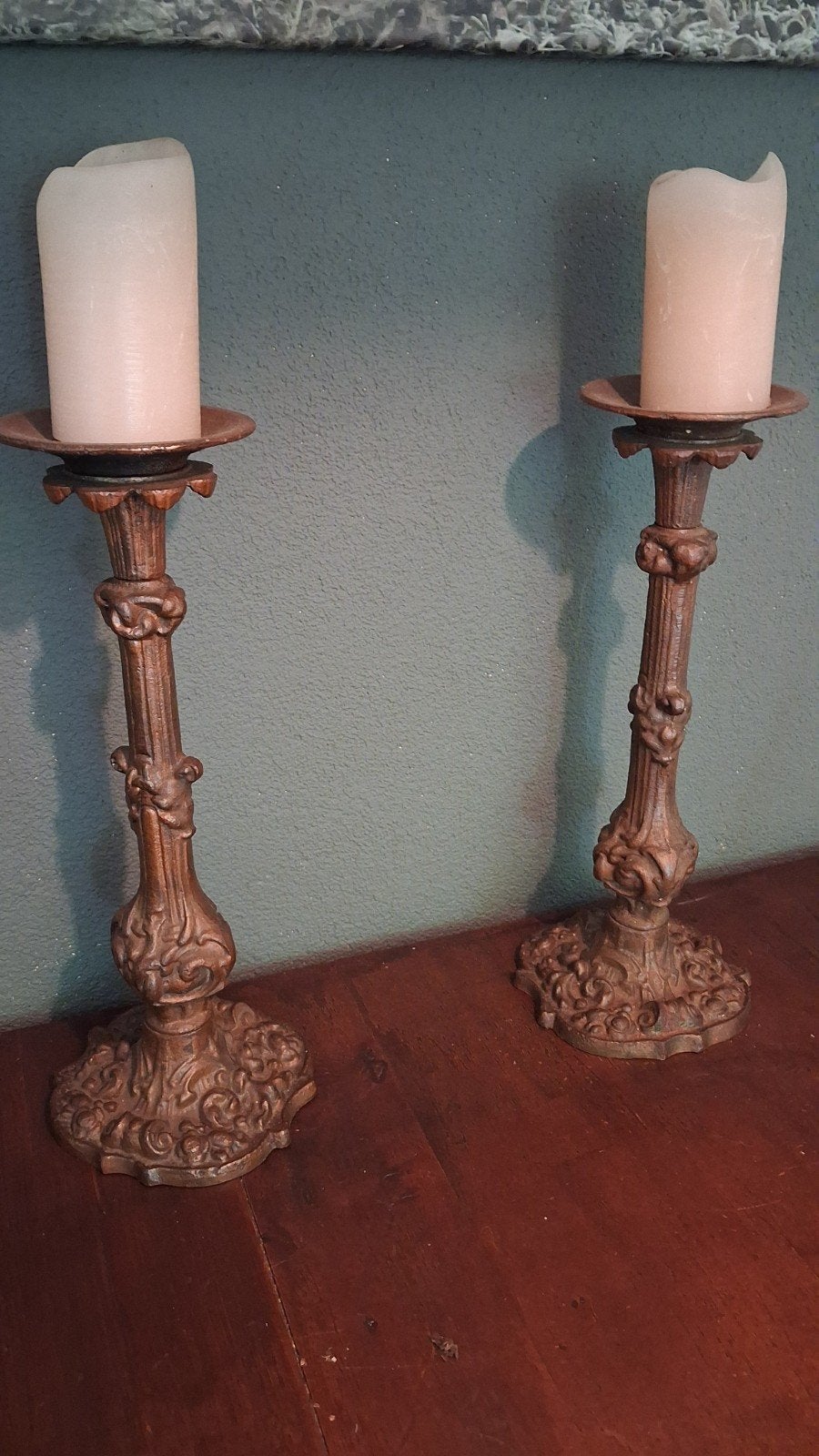 Antieke gietijzeren kandelaars - set van 2, Ophalen, Koper of Brons