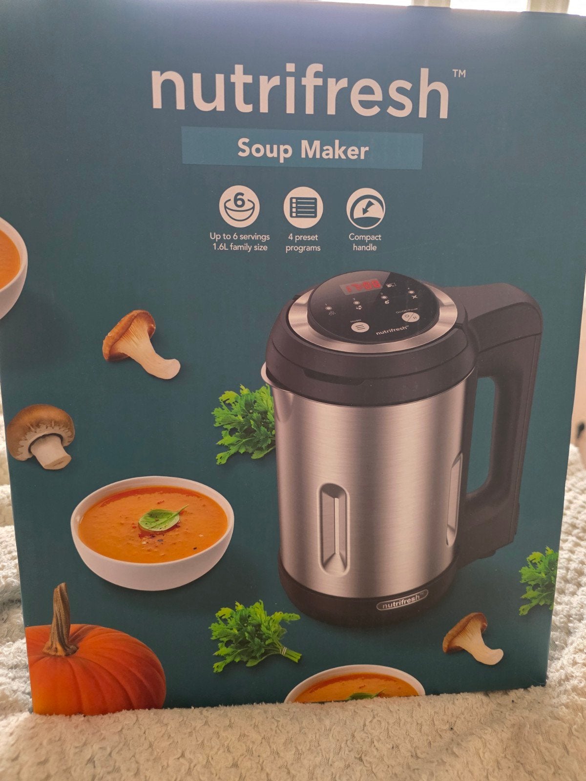 Nutrifresh Soepmaker - Nieuw in doos, 1.6L, 4 programma's, Witgoed en Apparatuur, 1 tot 2 liter, Ophalen, Nieuw, 3 snelheden of meer