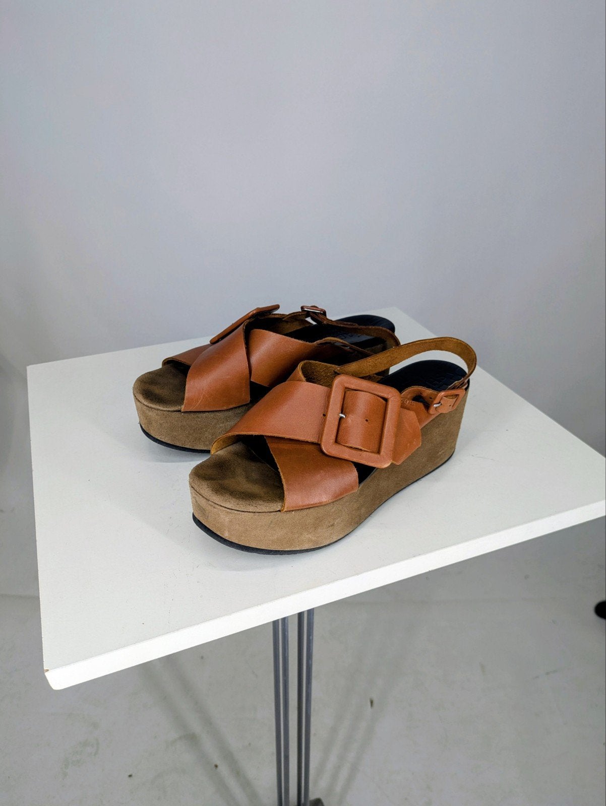 Shabbies Amsterdam sandalen met plateauzool, Onbekend, raadpleeg de officiële website, Info@shabbiesamsterdam.com, Bruin, Shabbies Amsterdam