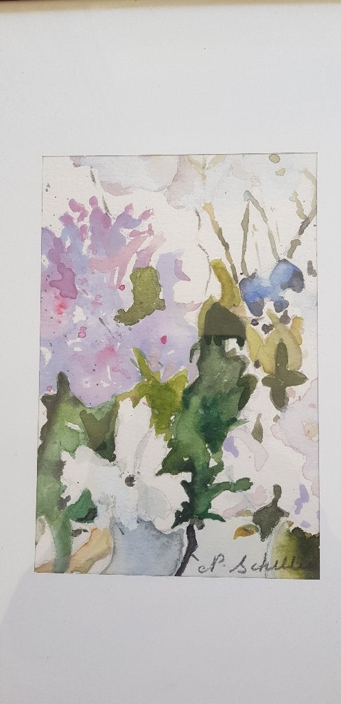 Aquarel schilderij, bloemen. br. 22 - h. 30 cm, 30 cm, Gebruikt, Overige typen, Ophalen of Verzenden