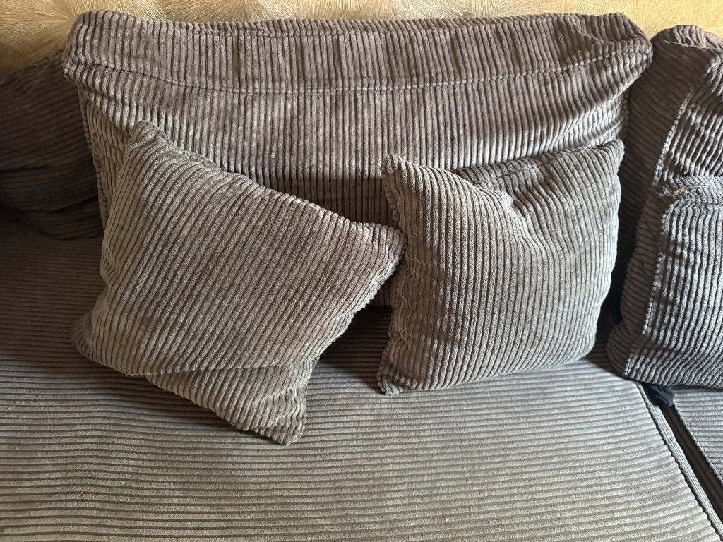 Hoekbank Bruin/Taupe ribatof te koop, Huis en Inrichting, Banken | Bankstellen, Ophalen, Hoekbank, 300 cm of meer, 75 tot 100 cm