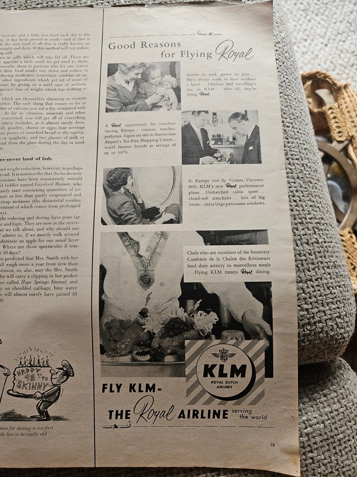 KLM Royal Dutch Airlines Advertentie 1959, Ophalen of Verzenden, Gebruikt