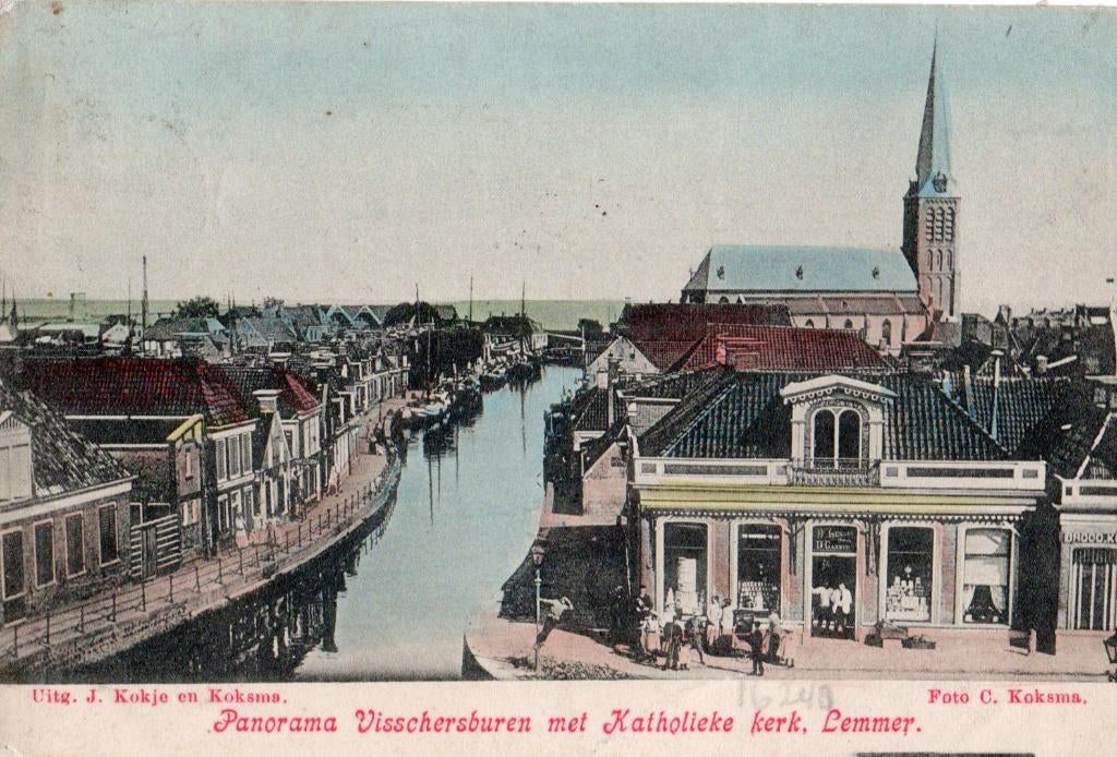 Lemmer, Panorama Visscherburen met Katholieke Kerk. 5997, Verzamelen, Verzenden, Voor 1920, Gelopen, Friesland
