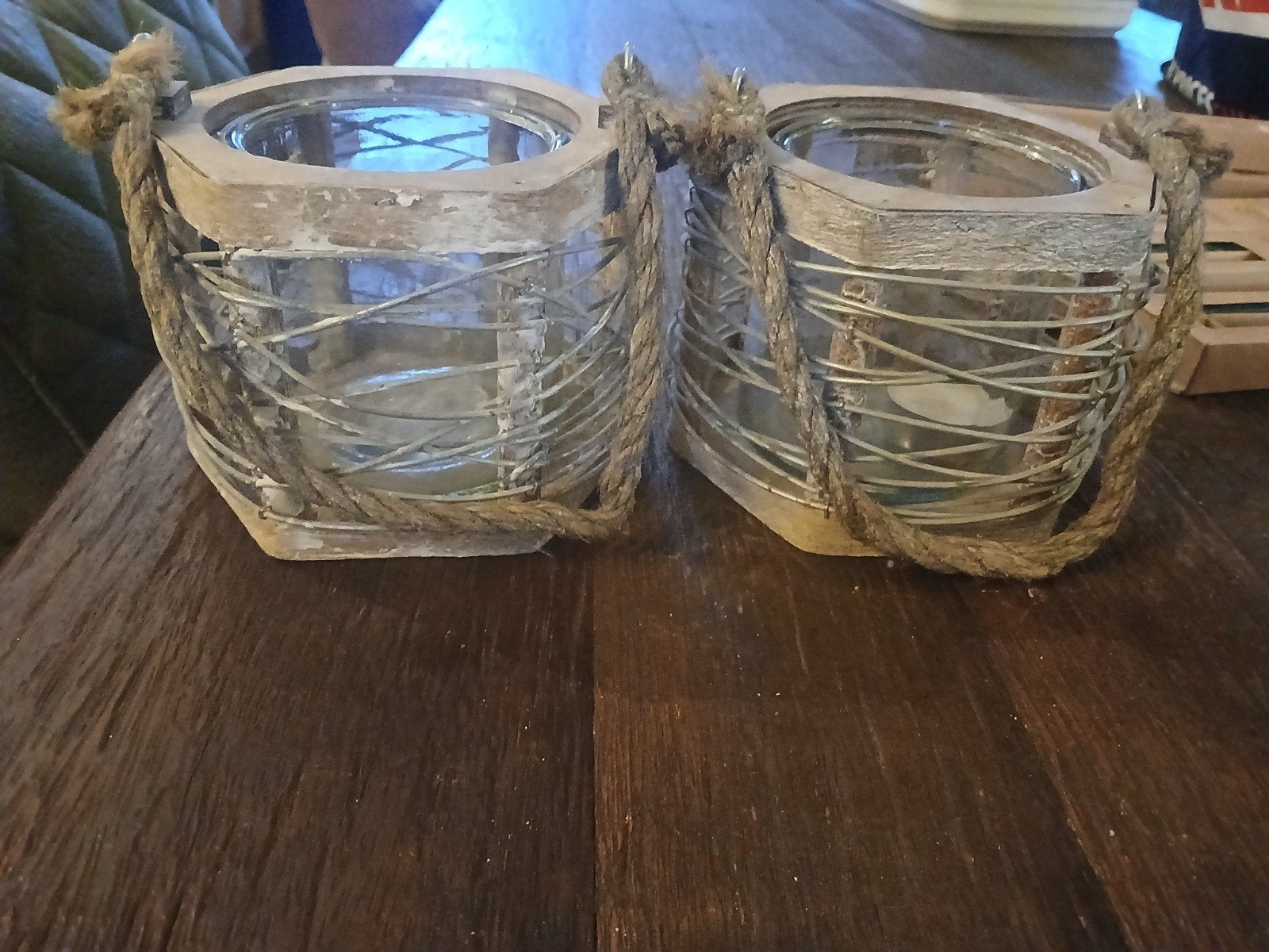 Decoratieve Kandelaar Set - Hout, Metaal & Touw, Huis en Inrichting, Woonaccessoires | Kandelaars en Kaarsen, Gebruikt, Bruin