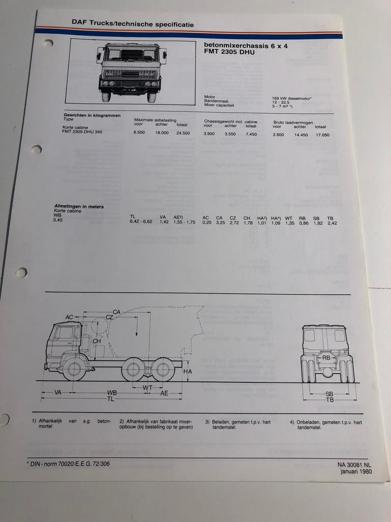 Technische specificatie DAF 2300, Ophalen of Verzenden, Zo goed als nieuw, Auto's