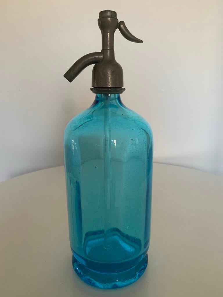 Vintage Blauwe Glazen Spuitfles N. Dijkstra Amsterdam 1920, Antiek en Kunst, Ophalen of Verzenden