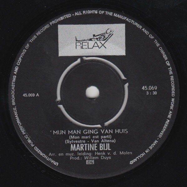 Martine Bijl ‎  Mijn Man Ging Van Huis / Marijke single, 7 inch, Ophalen of Verzenden, Zo goed als nieuw, EP