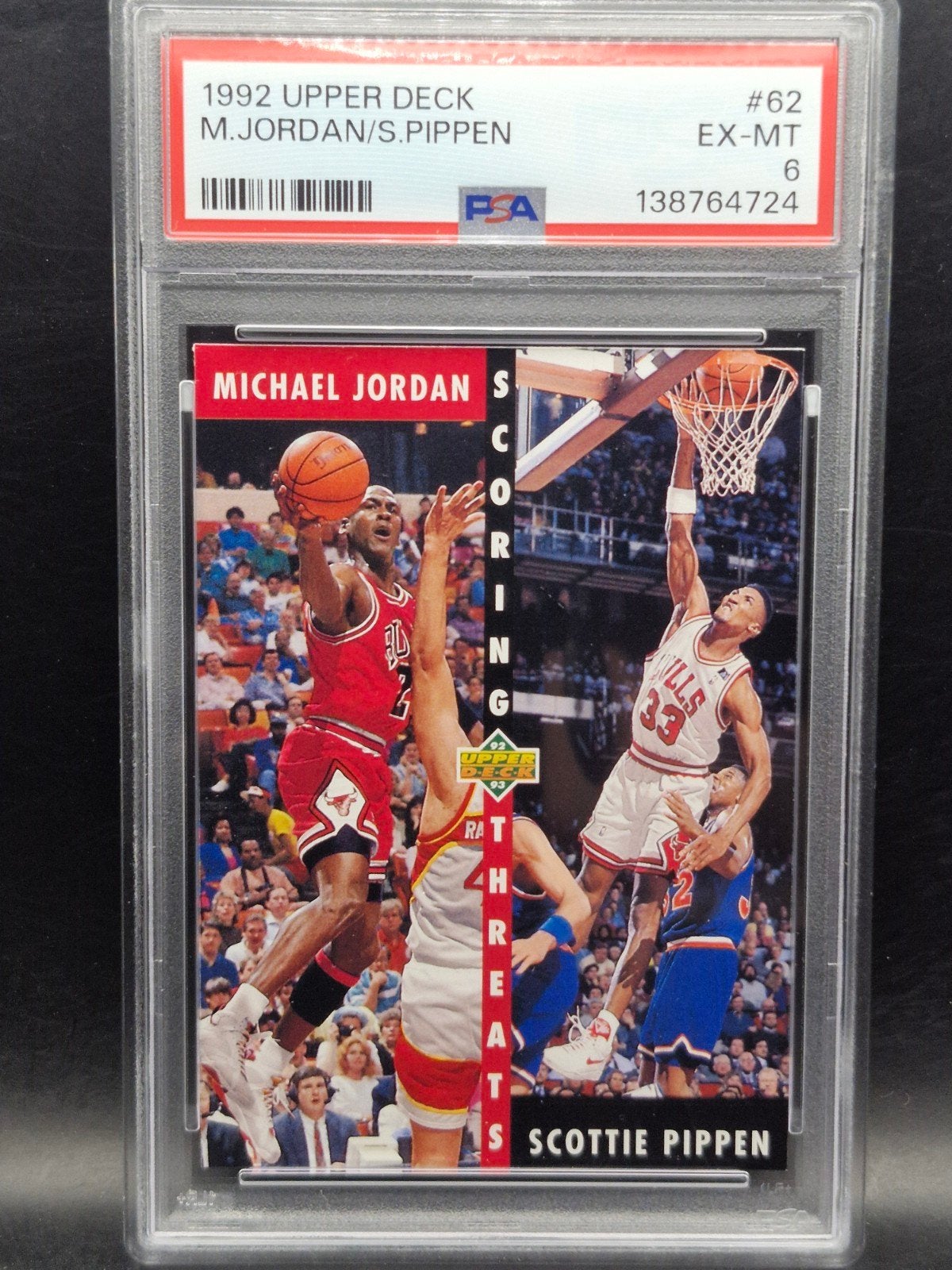 Michael Jordan en scottie pippen upper deck NBA #62 PSA 6, Verzenden, Zo goed als nieuw, Overige typen