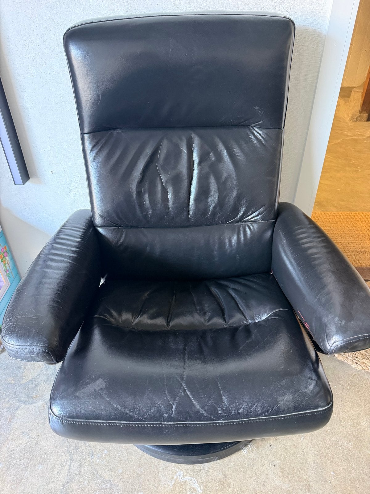 Gratis af te halen: zwarte leren relaxstoel incl ligstand, Huis en Inrichting, Ophalen, Gebruikt, Zwart, Leer