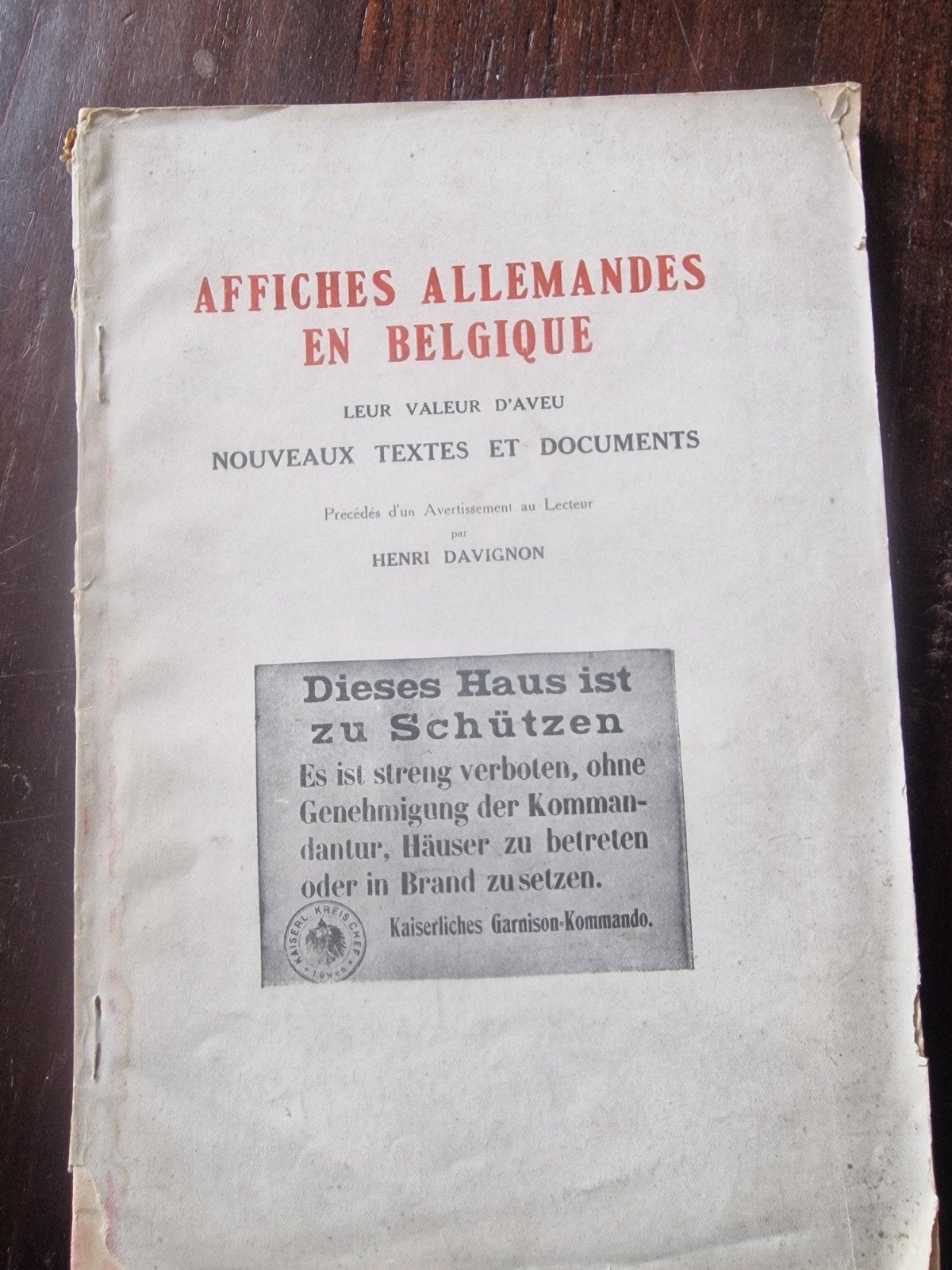 Affiches Allemandes en Belgique - Henri Davignon, Ophalen of Verzenden, 20e eeuw of later, Gelezen, Henri Davignon