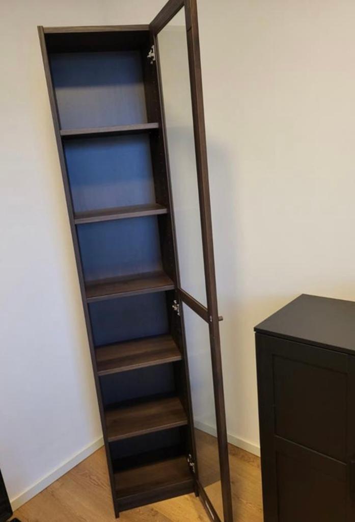 IKEA Billy / Oxberg enkel deur, donkerbruin, 2 glazen delen, Ophalen, Minder dan 50 cm, 200 cm of meer, 25 tot 50 cm
