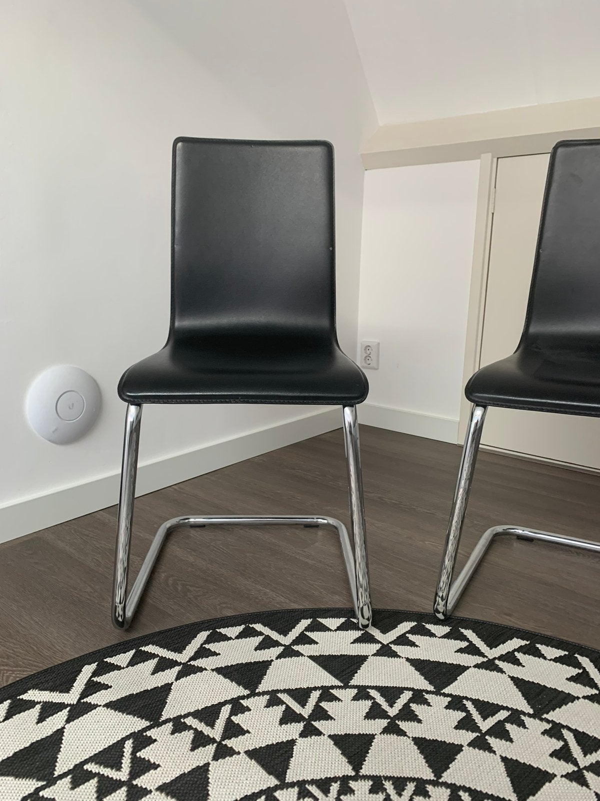 6 zwarte leren eetkamerstoelen, Ophalen, Gebruikt, Zwart, Leer