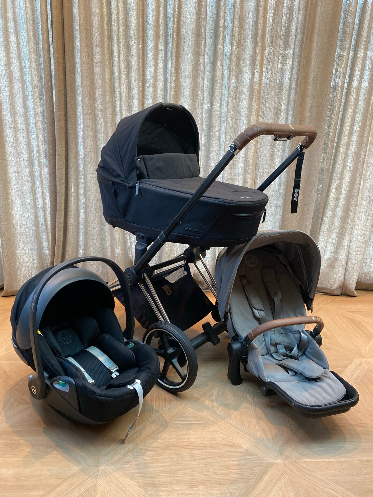 Cybex E-Priam complete set met autostoel en reiswieg, Gebruikt, Combiwagen, Met autostoeltje, Ophalen