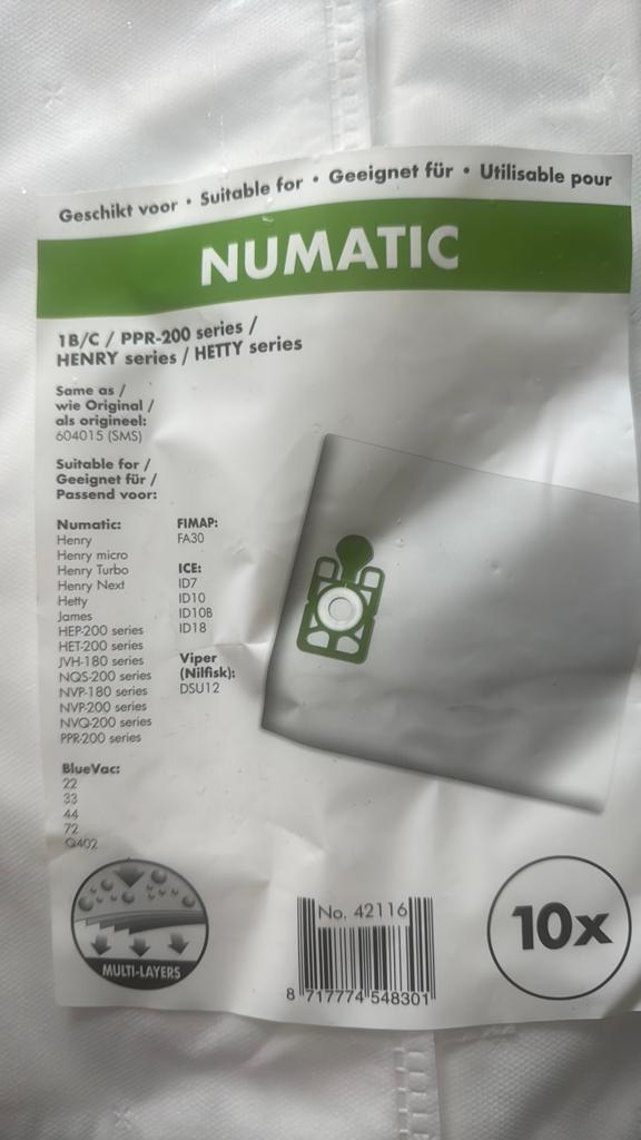 Numatic Stofzuigerzakken 10x voor Henry/Hetty/PPR-200, Witgoed en Apparatuur, Stofzuigers, Stofzak, Inclusief accessoires, Numatic